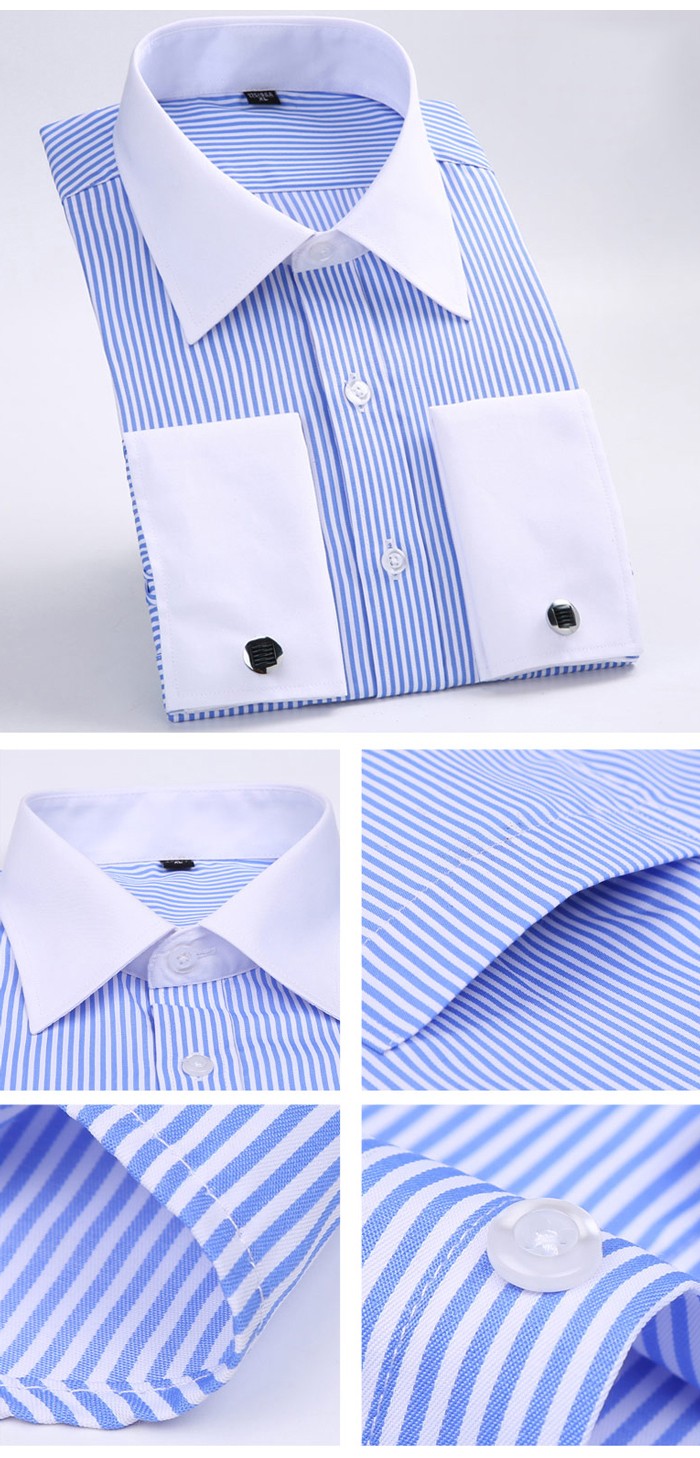 Men's French Cuff Dress Shirt  Long Sleeve Formal Business Buttons Male Shirts Regular Fit Cufflinks Shirt Plus size 6XL