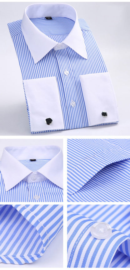 Men's French Cuff Dress Shirt  Long Sleeve Formal Business Buttons Male Shirts Regular Fit Cufflinks Shirt Plus size 6XL