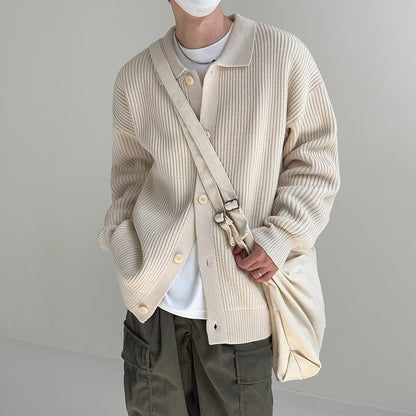 Autumn Winter Men's Knitwear Cardigan Sweater Male Solid Color Turn-Down Collar Sweater Coats Y2K Hip-Hop Streetwear Cardigan