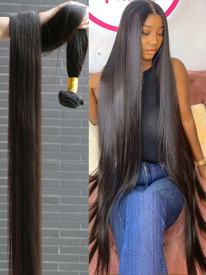 Cabelo Humano Liso de 26 28 30 Polegadas, Pacotes de Cabelo Virgem Brasileiro Remy Cru, Trama de Extensão 100% Não Processada, Preto Natural para Mulheres
