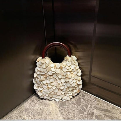 Handmade Fairy Beaded Bag?? ??Large Capacity ?Compact Size?? ??Seashell Clutch Purse?? Mermaid Style?? Shell Embellishments??