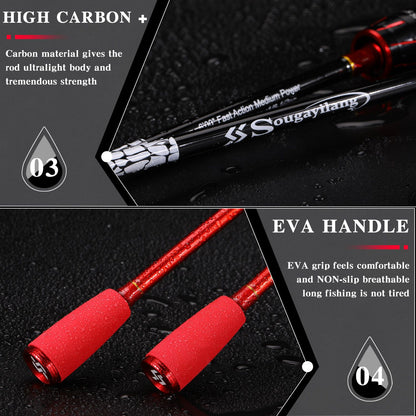 Sougayilang Spinning Fishing Rod 1.8m 2.1m Carbon Rod Baitcasting Fishing Rod 2Section Eva Handle Lure Rod Bass Freshwater Fish