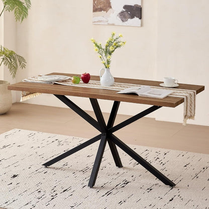 55.1" Dining Table for 2 4 Person, Small Rectangular Mid Century Modern Kitchen Table with Metal Cross Legs for Restaurant