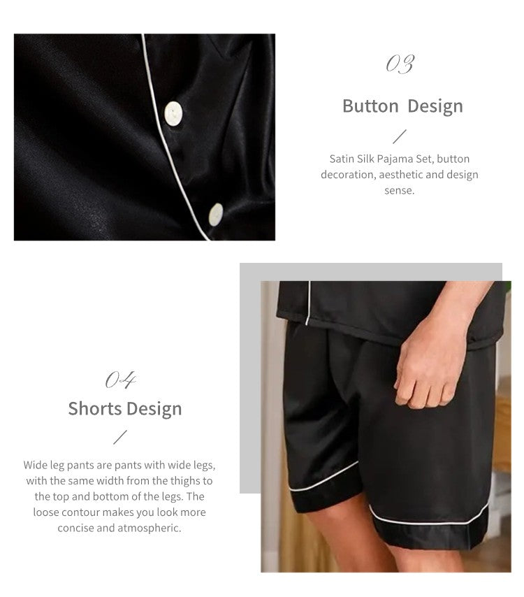 Men Satin Pajama Set Sleepwear for Man Summer Short Sleeve Button-Down Shirt & Shorts Pajamas 2 Piece Home Clothes Short Suit