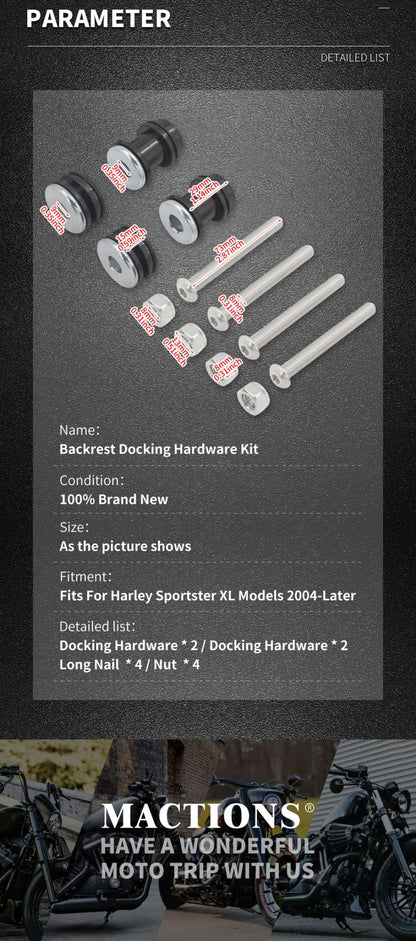 Motorcycle Sissy Bar Rack Backrest Docking Hardware Mounting Kit Detachable For Harley Sportster XL 1200 883 Low XL883 2004-2024