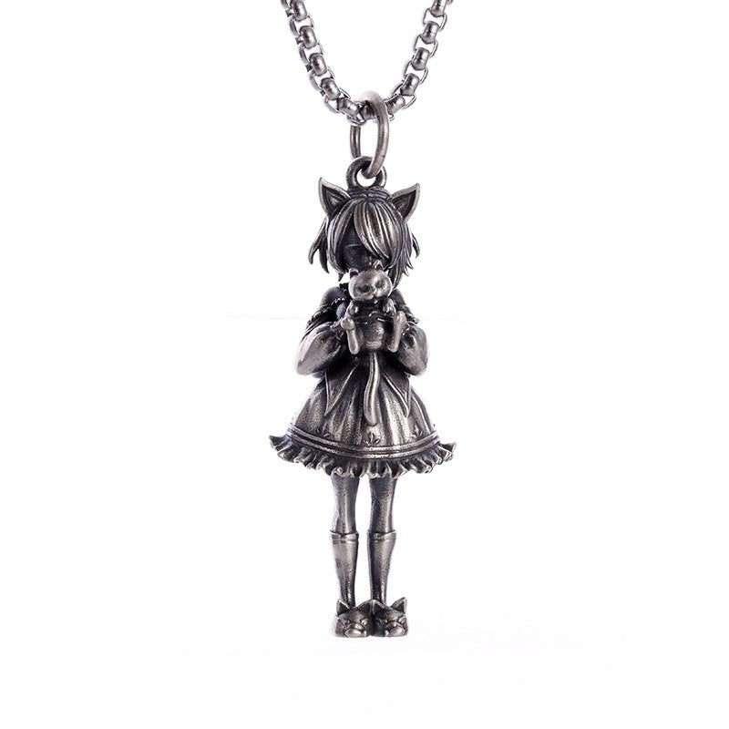 Colar Pingente Menina Bonita Anime Mecha Banhado a Prata Joia da Moda Hip-Hop Rock Punk Presente para Homens e Mulheres