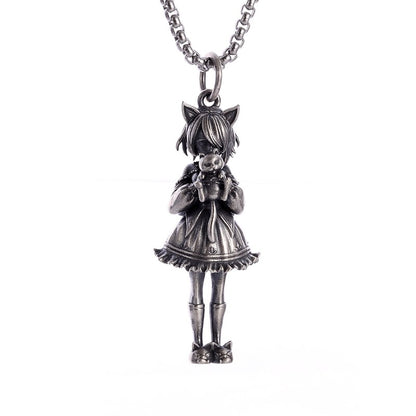 Colar Pingente Menina Bonita Anime Mecha Banhado a Prata Joia da Moda Hip-Hop Rock Punk Presente para Homens e Mulheres