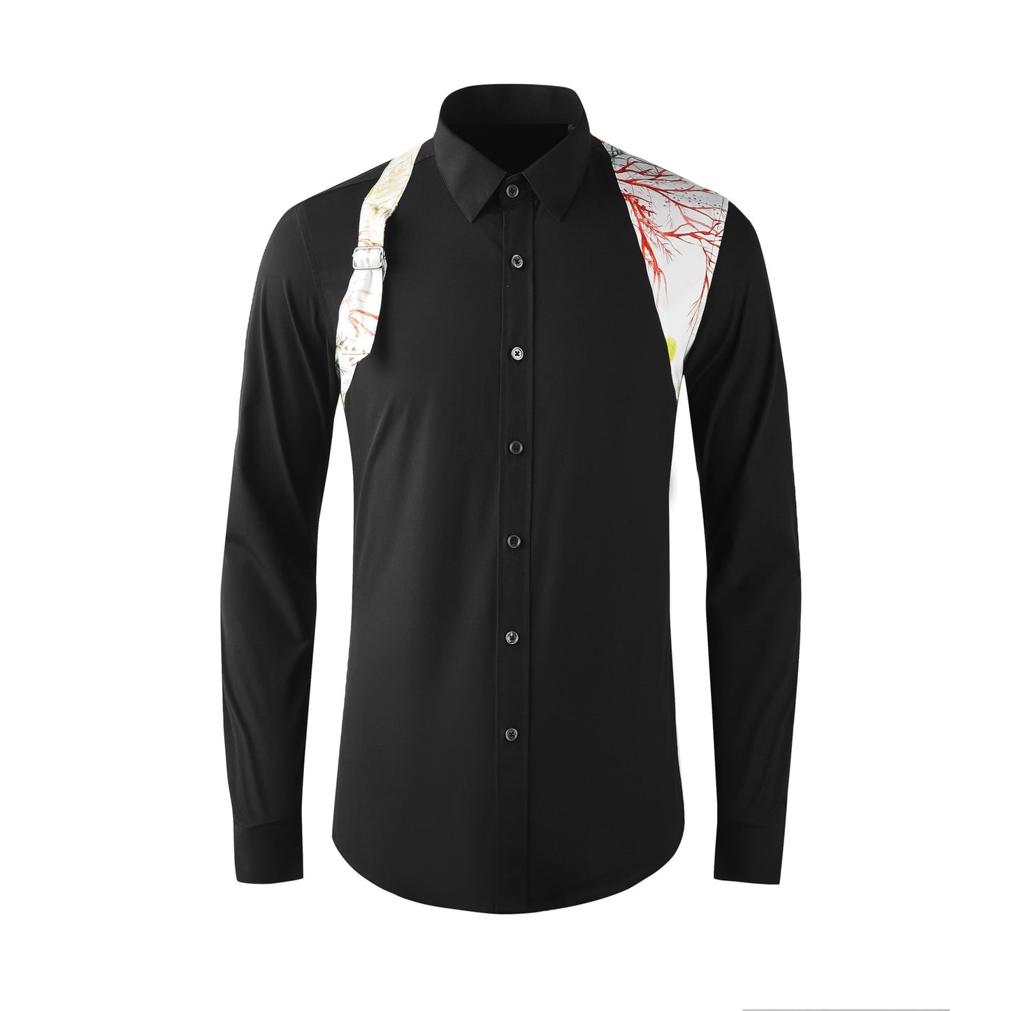 Fashion Shoulder Strap Splicing Long Sleeved Men's Shirt Cargo Casual Daily Shirts Slim Fit Cotton Business Party Social Tops