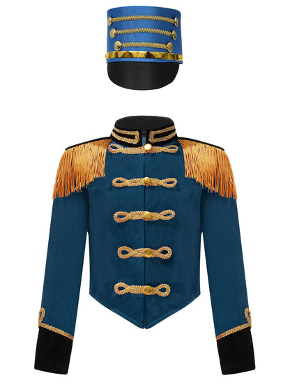 Girls Boys Marching Band Costume Outfits Circus Ringmaster Jacket Coat Team Performance Drummer Drum Major Uniform with Hat Sets