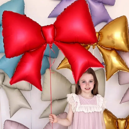 Large matte bow aluminum foil balloon 21 inches Small blue pink monochrome bow Children's birthday party decoration can be hung