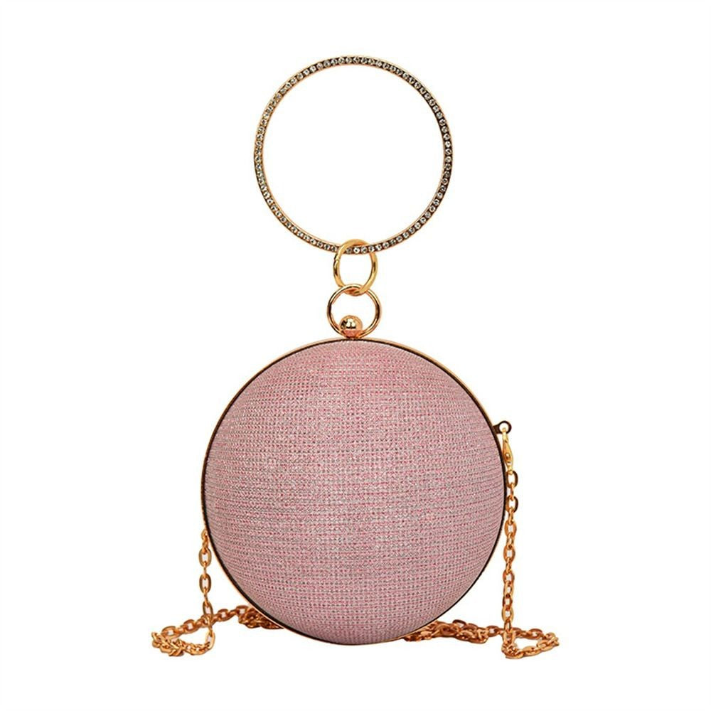 Fashion Circular Evening Bag Luxury Wedding Party Shoulder Bags Elegant Rhinestone Decorative Chain Banquet Clutch Handbags