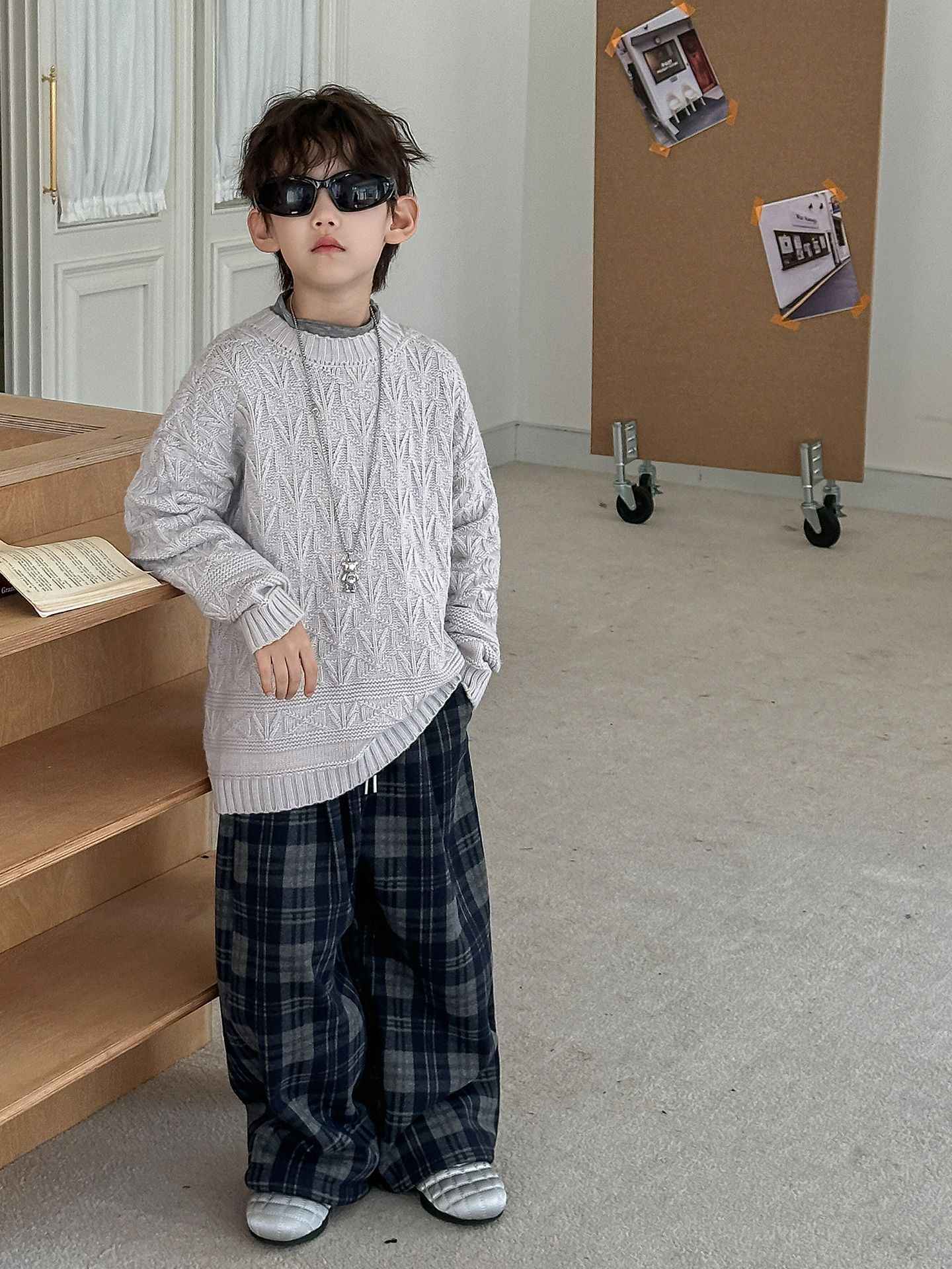 2025 Autumn Winter Cotton Boys Casual Pants Children Fleece-Lined Kids Plaid Loose Long Trouser Soft Warm 3-12 Years Outfit