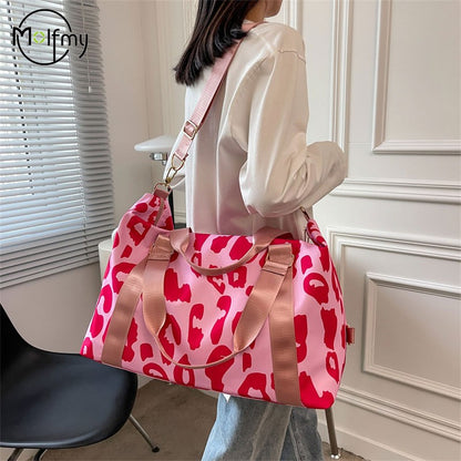 Large Capacity Travel Bag Wet Dry Shoulder Luggage Handbag Leisure Sports Fitness Bag Leopard Print Beach Bags Women's Backpack