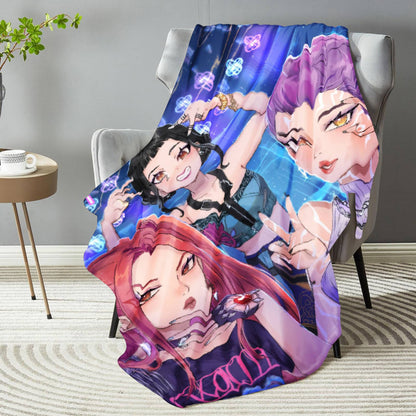 Huntrix Blankets K pop Demon Hunters Zoey Rumi Mira Soft Warm Throw Blanket Kids Living Room Couch Sofa Bed Fluffy Bedspread