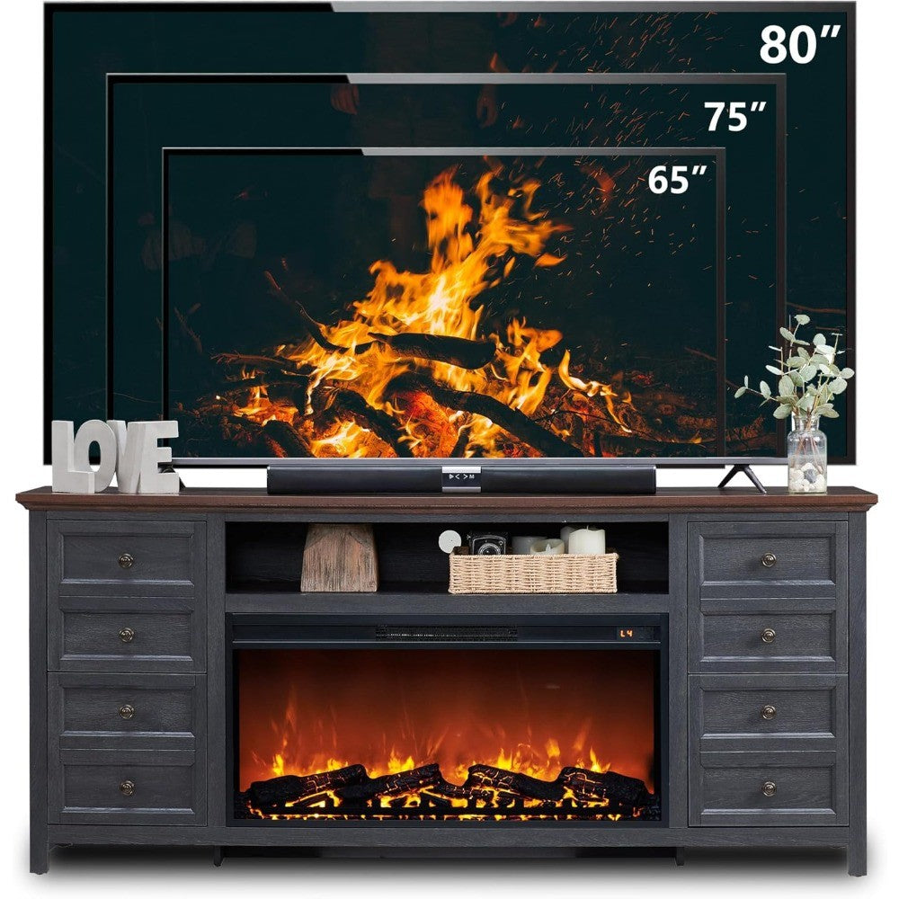 TV Stand for TVs up to 80 Inches with 36 Electric Fireplace, 31 Farmhouse Tall Entertainment Center w/Drawer & Adjusta