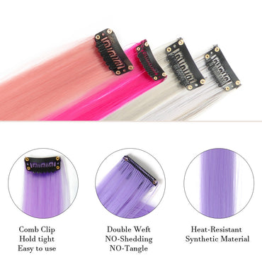 Colored Hair Extensions, Lilac color Clip in Hair Extension 12 PCS Highlight Colorful Hair Piece Straight Synthetic Hairpieces