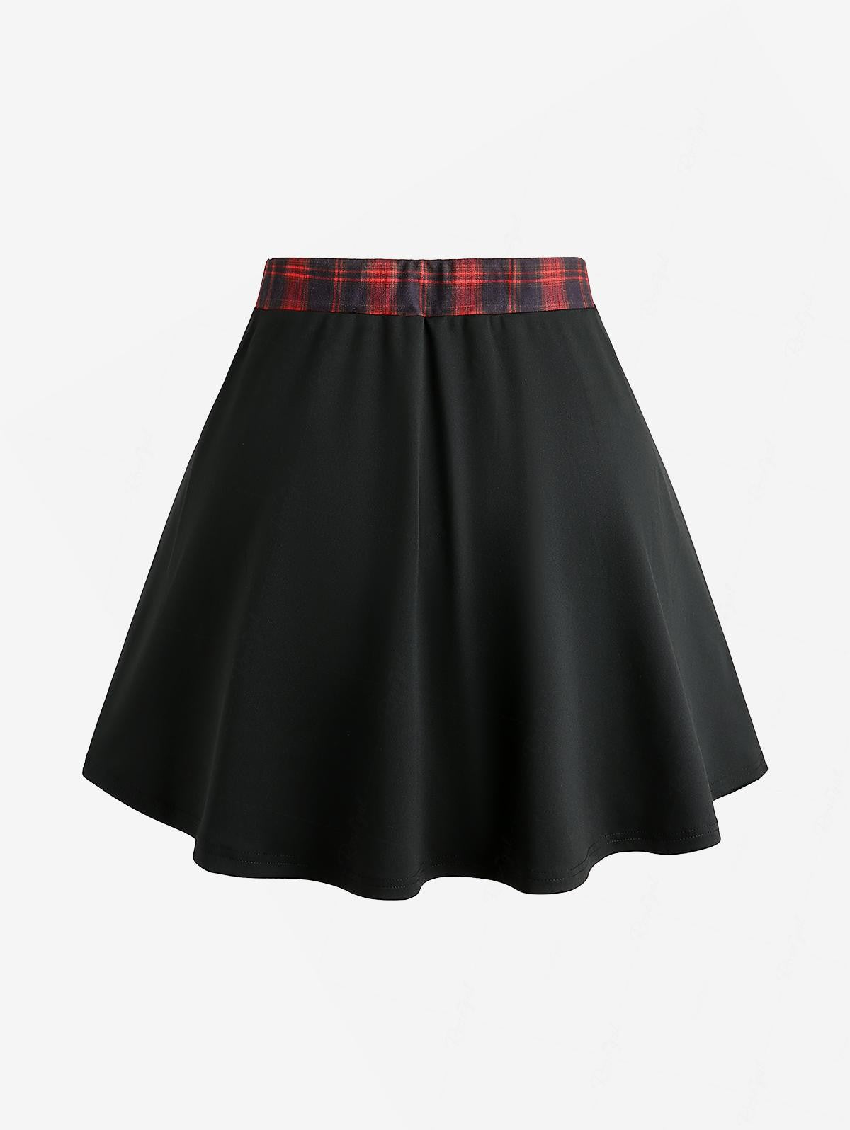 ROSEAGL Plus Size Plaid Patchwork Grommets PU Leather Stripes Asymmetrical Skirt Female Casual Large Size Women Y2K Skirts