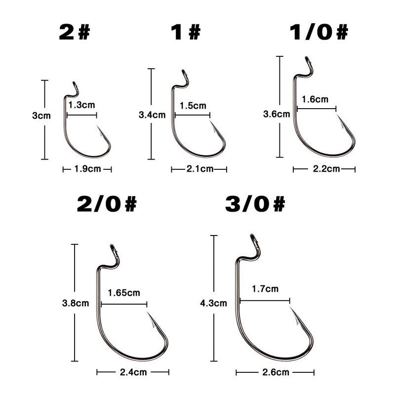 50 unidades/caixa Anzóis de Pesca Conjunto Anzol Jig Crank Barbed Aço Inoxidável de Alto Carbono Grande Abertura Anzol Offset Anzol de Minhoca Macia Material de Pesca Marinha
