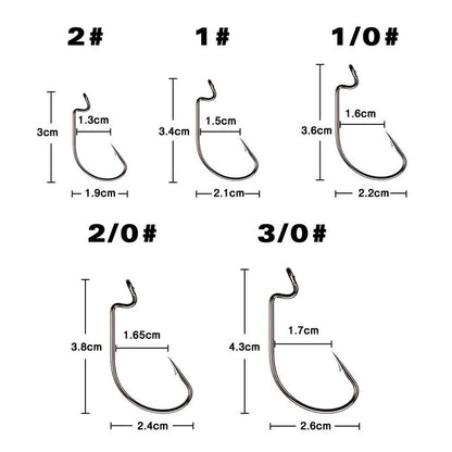 50 unidades/caixa Anzóis de Pesca Conjunto Anzol Jig Crank Barbed Aço Inoxidável de Alto Carbono Grande Abertura Anzol Offset Anzol de Minhoca Macia Material de Pesca Marinha