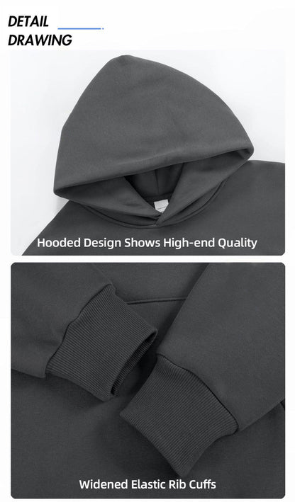 16.9oz 480gsm Heavy Weight Cotton Plus Velvet Hooded Sweater Men Thickened Tight Polar Fleece Pullover Hoodie Women Sweatshirt