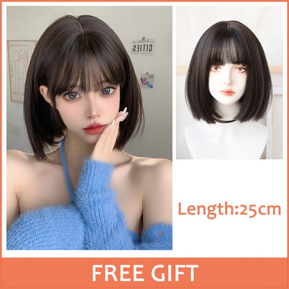 LM Medium Length Pink Cosplay Wig Heat Resistant Costume Party Synthetic Wigs 2 Clip On Ponytail 7 Colors