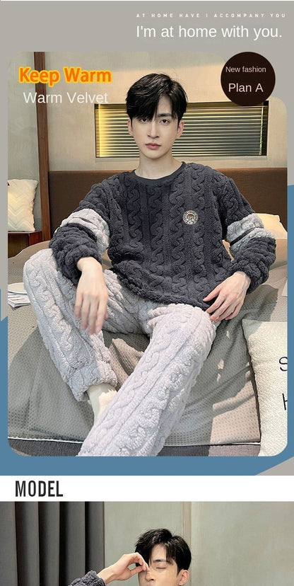 Higher Quality Thickened Warm Flannel Plus Size Men’s Pajamas Winter Nightwear Loungewear Fashion Striped Sleepwear Homewear
