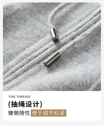 Autumn Winter Thickened Warm 100% Pure Wool Vest Men's Vest with Hood Zipper Cardigan Casual Pocket Sweater Jacket