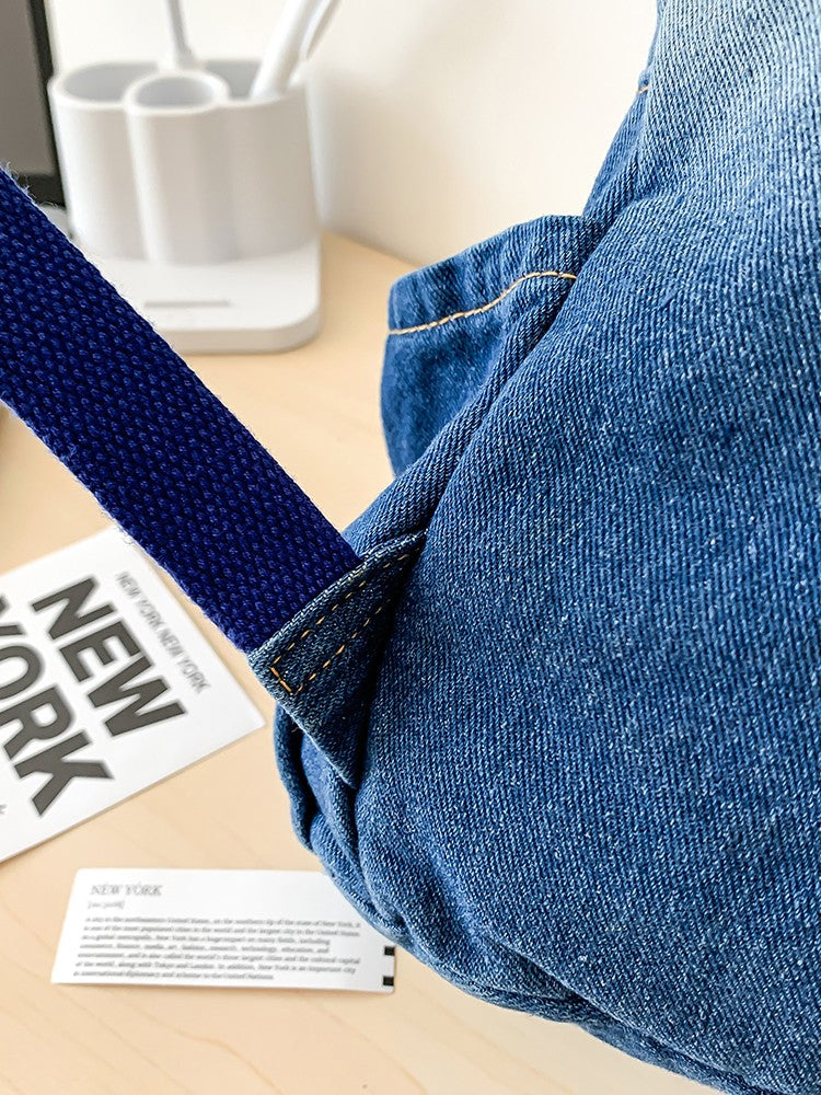 Men's and Women's Backpacks, Student Schoolbags, Large-Capacity Washed Denim Bags