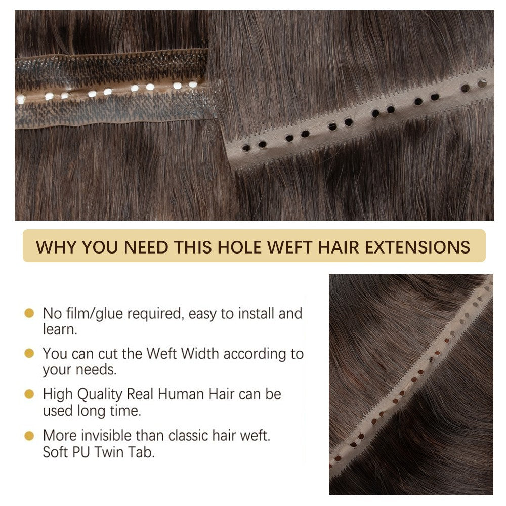 Extensões de cabelo humano Butterfly Twin Tabs Invisible Weft Trama Invisível Fita Plana PU Buraco Invisível Cabelo Humano Real de 25cm Sem Cola 40-50g