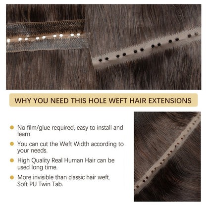 Extensões de cabelo humano Butterfly Twin Tabs Invisible Weft Trama Invisível Fita Plana PU Buraco Invisível Cabelo Humano Real de 25cm Sem Cola 40-50g