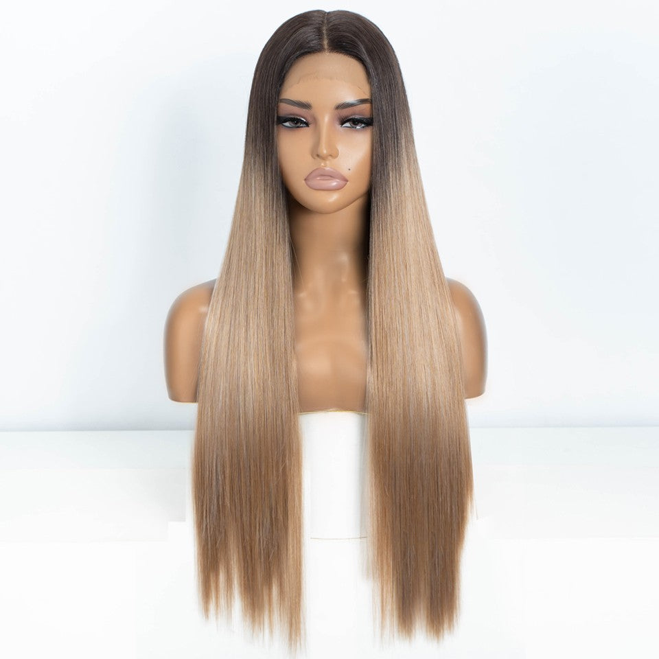 FREEDOM Synthetic Lace Front Wigs For Women Ombre Brown Highlight Long Straight Lace Wig Heat Resistant Cosplay Wigs