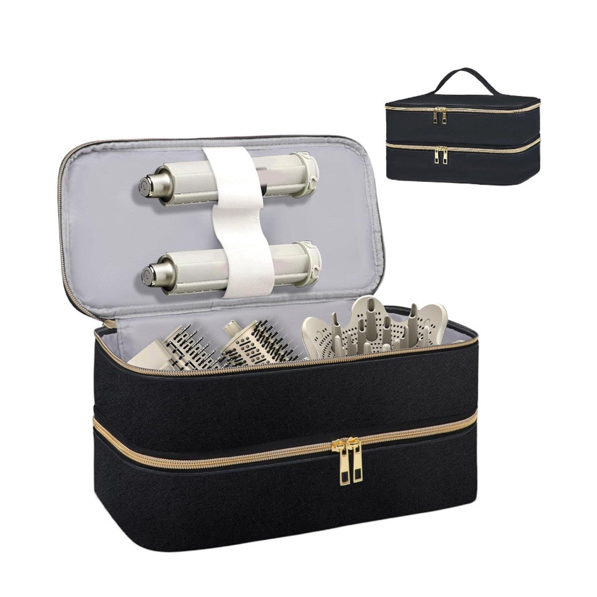 Customized name PU leather double-layer hair dryer storage bag, beauty tool box, hair curler accessories storage box