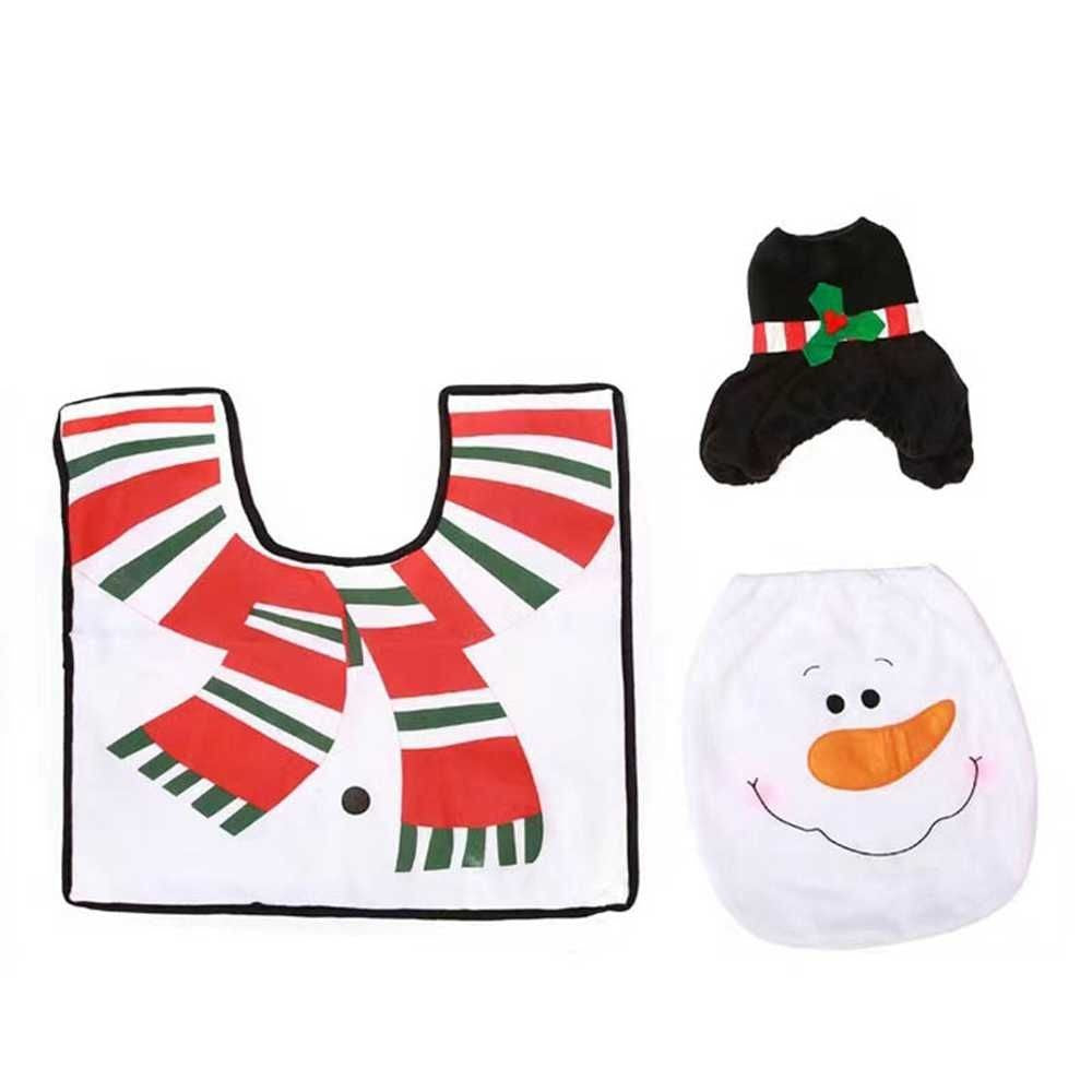 3 peças Tapetes de banho decorativos de Natal Decoração de Natal para banheiro Capa de assento de vaso sanitário de desenho animado Acessórios de banheiro