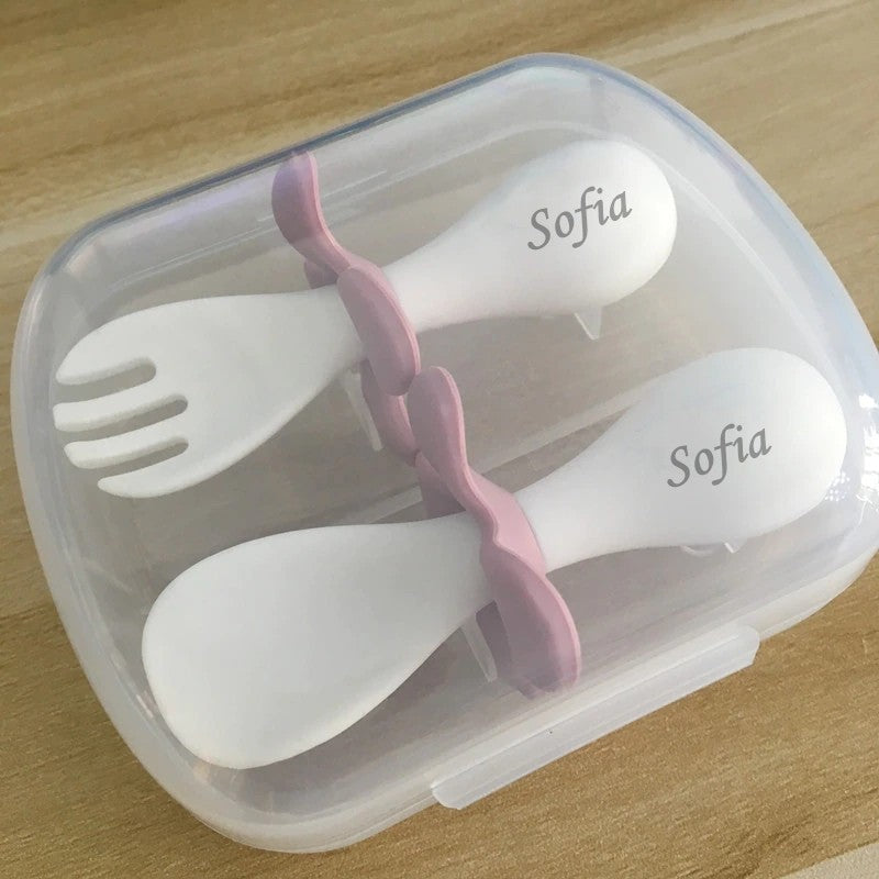 MIYOCAR personalized First Self Feed Baby Utensils – Anti-Choke, BPA-Free Baby Spoon and Fork Toddler Utensils Set