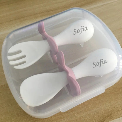 MIYOCAR personalized First Self Feed Baby Utensils – Anti-Choke, BPA-Free Baby Spoon and Fork Toddler Utensils Set