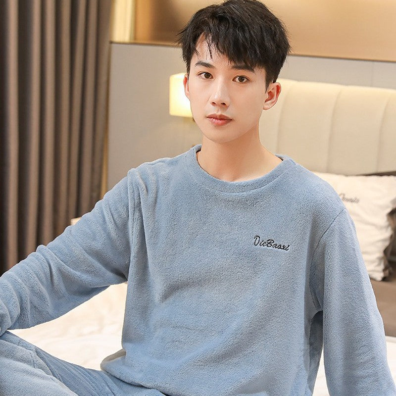 Pajamas Men's Women's Fall and Winter Coral Velvet Homewear Suit Thickened Padded Homewear Couples Large Size Winter Homewear