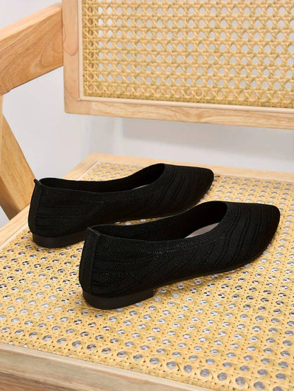 New 2024 Pointed Toe Flat Office Boat Solid Color Knitted Slip on Shoes Casual Ballet Flats Shoes Women Loafers Zapatos De Mujer