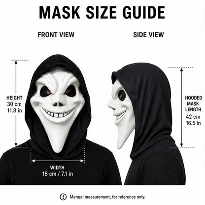 Ghost Face Mask with Hood Halloween Costume Scary Movie Funny Killer Cosplay Prop for Adults Horror Party