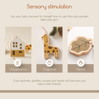 Móbile de Berço de Madeira, Chocalho e Mordedor, Brinquedos Sensoriais para Bebês, Brinquedos de Atividades para Carrinhos, Presentes para Ginásios de Bebês Recém-Nascidos