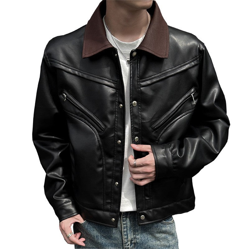 Mens Leather Jacket Biker Jacket PU Leather 2025 New Windproof Stand Collar Single Breasted Short Coat Slim Fit Mens Jacket