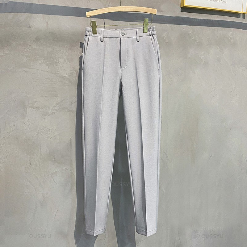 2025 Spring Summer Men's Casual Pants Suit Pant Slim Fit Work Elastic Waist Jogging Business Trousers Male Black Plus Size 40 42