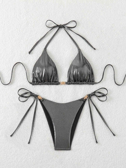 Sexy Black Brozing Bikini Set Women Summer Push Up Bra Tie Side Thong Swimsuit Beach Bathing Suit Holiday Swimwear Biquini