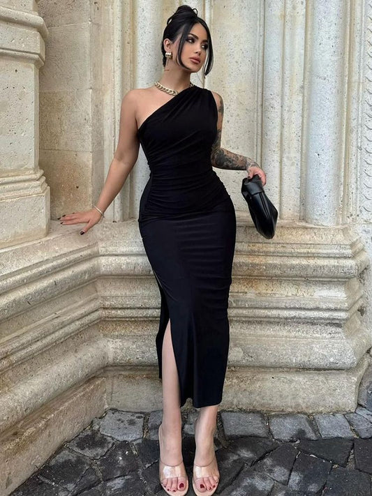 Summer Black New Dress Women Fashion Sexy Split Sleeveless Backless Slim Maxi Dr