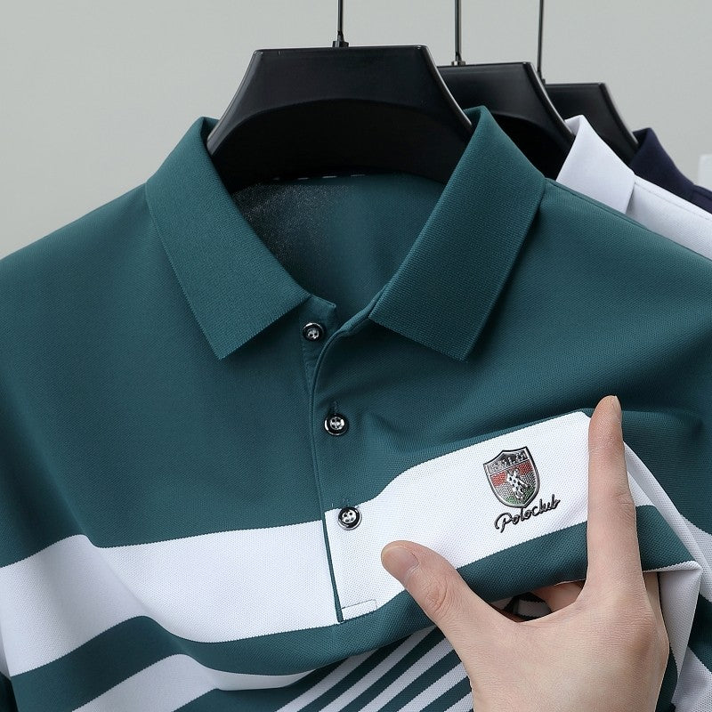 High end brand embossed men short sleeve polo shirt fashion stripe color blocked summer ice silk breathable luxury Paul T-shirt