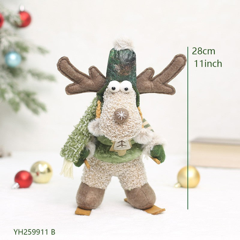 2026 New Green Forest Christmas Decorations Telescopic Elk Snowman Doll Skiing Plush  Navidad Home Decor New Year Gift