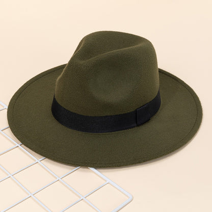 Autumn and winter men and women's new large brimmed hats, fashionable woolen jazz hats, English style top hats