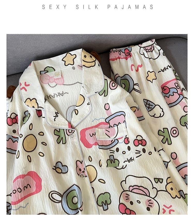 Plus Size Womens Home Wear Big Size Cute Kitty Pajamas Design Sleepwear Set Comfy and Loose Fit Korean Reviews Many Pajamas Y2K