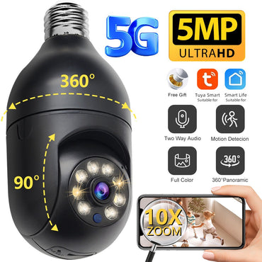 Tuya 5MP 5G E27 Bulb Security Monitor Cam Wireless Automatic Human Tracking Night Vision Full Colour Surveillance Camera