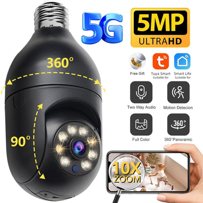 Tuya 5MP 5G E27 Bulb Security Monitor Cam Wireless Automatic Human Tracking Night Vision Full Colour Surveillance Camera