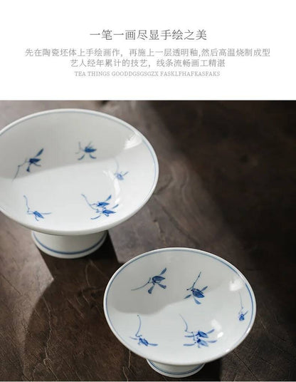 Pure Hand-painted Butterfly Orchid Fruit Plate, Dehua White Porcelain Tea Snack Living Room Table, High Footed Fruit Snack Plate